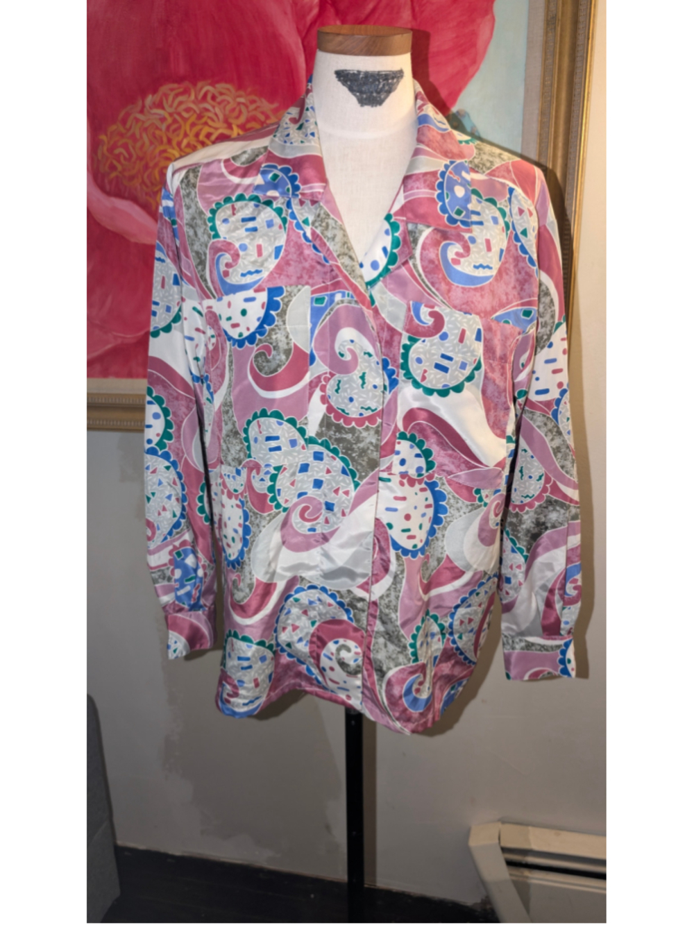 Vintage c.e.o. 80s Button Down Shirt Size 6 Pink Blue Paisley Pattern